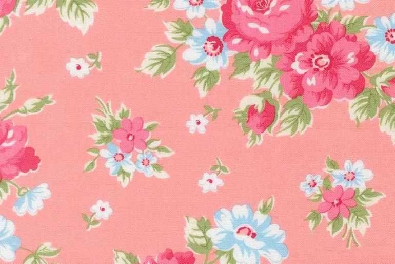A Cat Named Stitch June Floral in Rose Pink on Cream