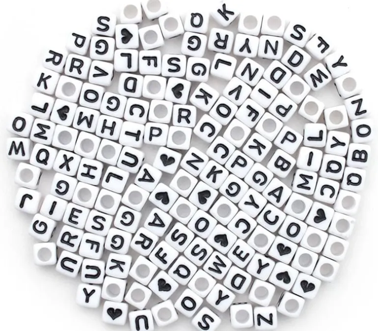 Alphabet Beads Transparent Multicolor with White Letters, 8mm Cube, 160 count.