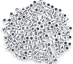Alphabet Beads Transparent Multicolor with White Letters, 8mm Cube, 160 count.