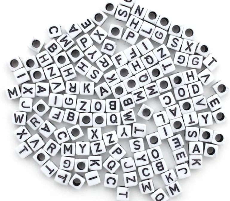 Alphabet Beads Transparent Multicolor with White Letters, 8mm Cube, 160 count.