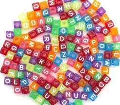 Alphabet Beads White with Black Letters, 6mm Cube 160 count