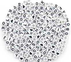 Alphabet Beads White with Black Letters, 6mm Cube 160 count