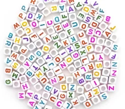 Alphabet Beads White with Black Letters and Hearts Mix, 6mm Cube, 160 Count