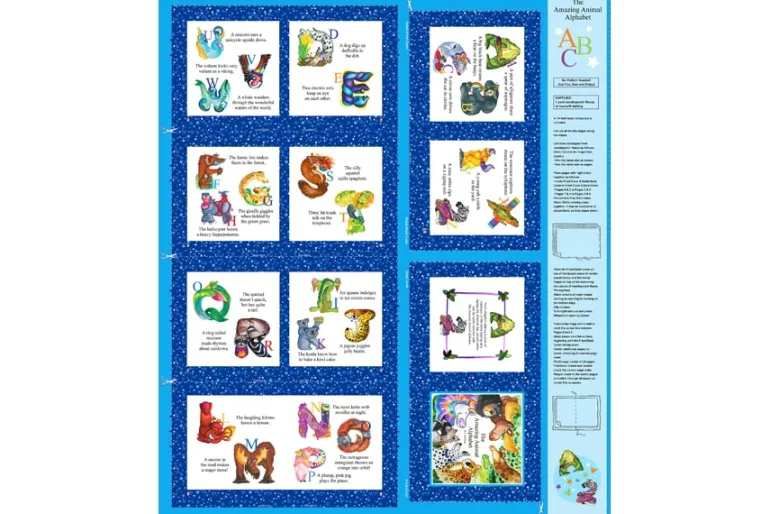 Amazing Animal Alphabet Soft Book Fabric Panel 36-in by 44-in
