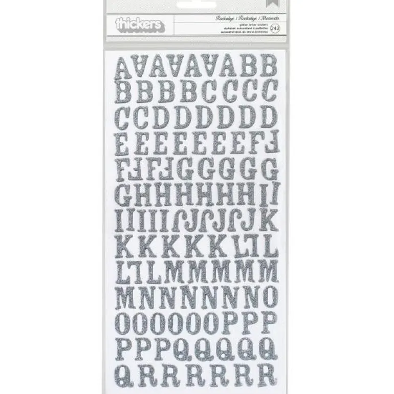 American Crafts Thickers Chipboard – Alpha Glitter Rockabye Silver