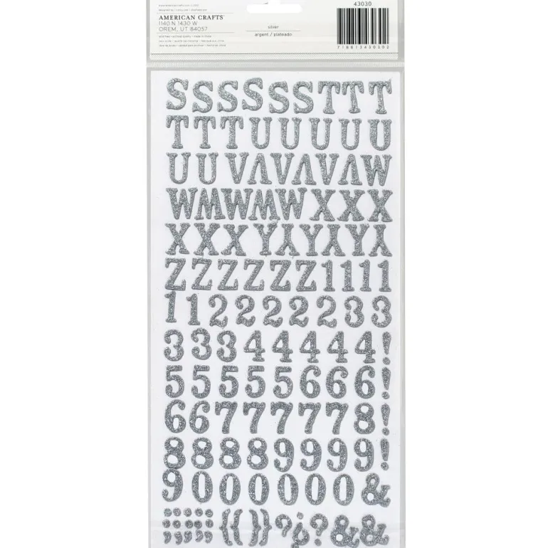 American Crafts Thickers Chipboard – Alpha Glitter Rockabye Silver