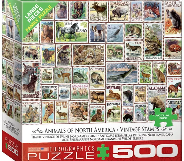 Animals of North America Vintage Stamps Puzzle – 500 Piece