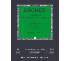 Arches Watercolor Pad – Cold Press – Natural White – 140-pound – 9-inch x 12-inch – 12 Sheets
