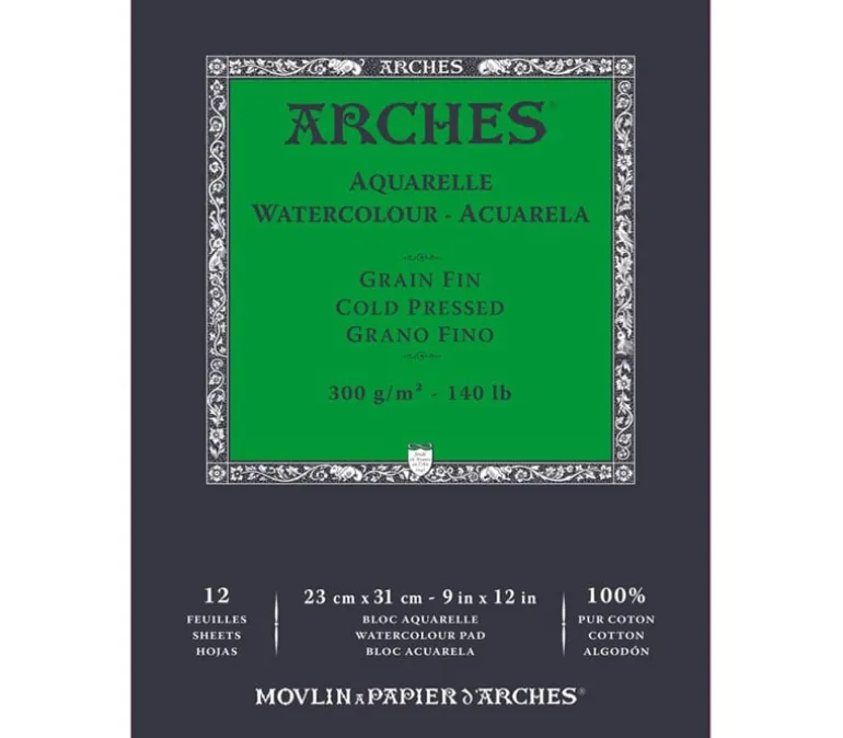 Arches Watercolor Pad – Cold Press – Natural White – 140-pound – 9-inch x 12-inch – 12 Sheets