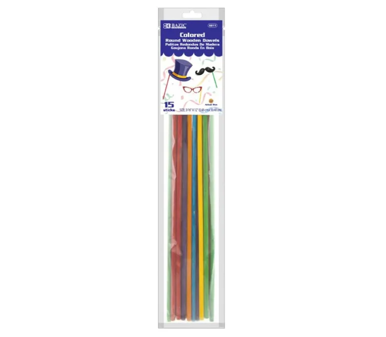 Bazic Wooden Dowel – Round – 3/16-inch x 12-inch – 15 Piece