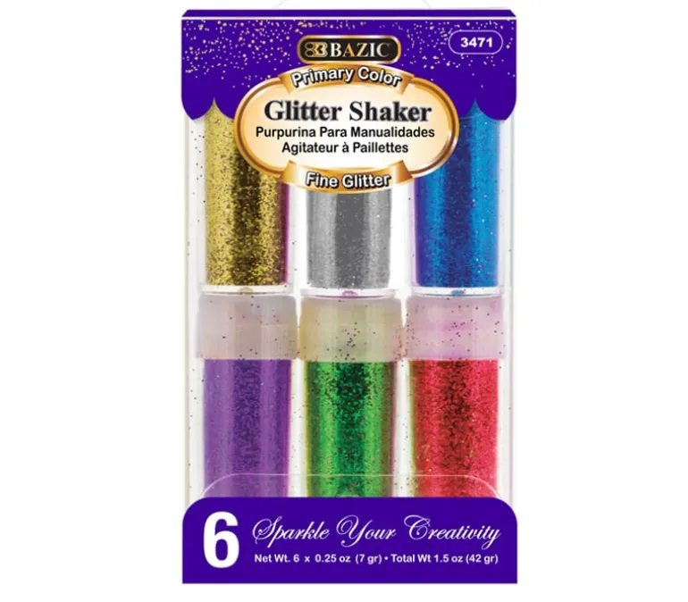 Bazic Glitter Shaker Set – Primary Color – 6 Piece