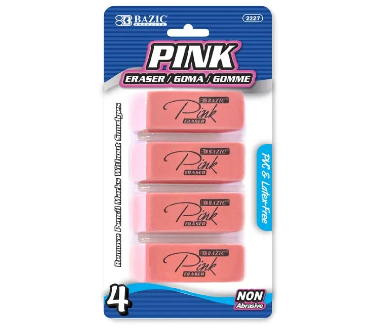 Bazic Pink Eraser – 4 Piece
