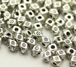 Bead – Hex With Design – Antique Silver Plated