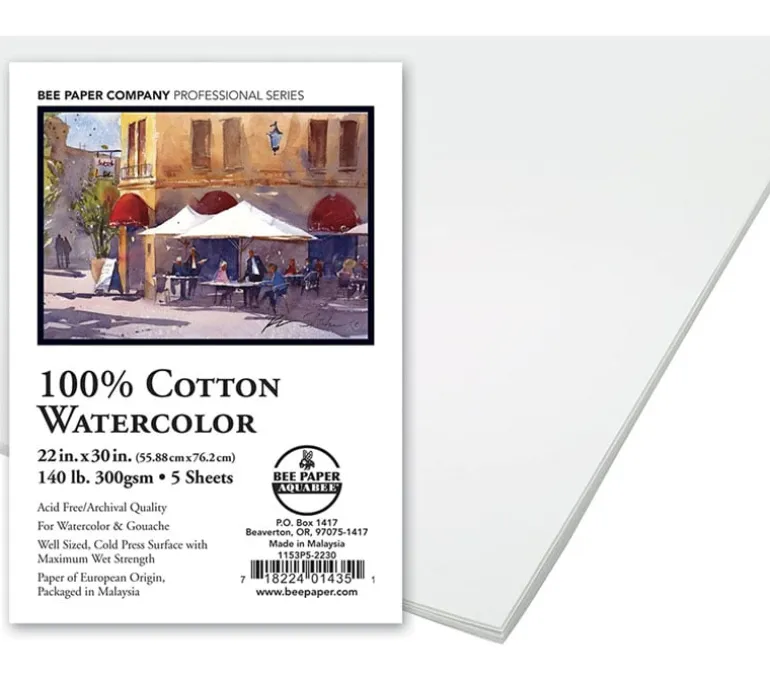 Bee Paper Watercolor 140# Sheets – 22-inch x 30-inch – 1 Sheet