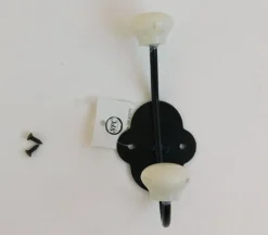 Black Double Hook With White Knobs