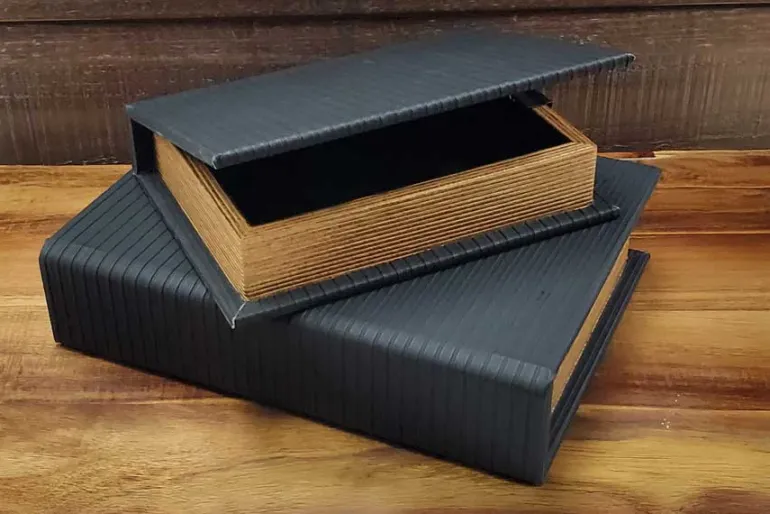 Black Faux Leather Décor Book Box – 7.75″ x 5.75″ x 1.75″