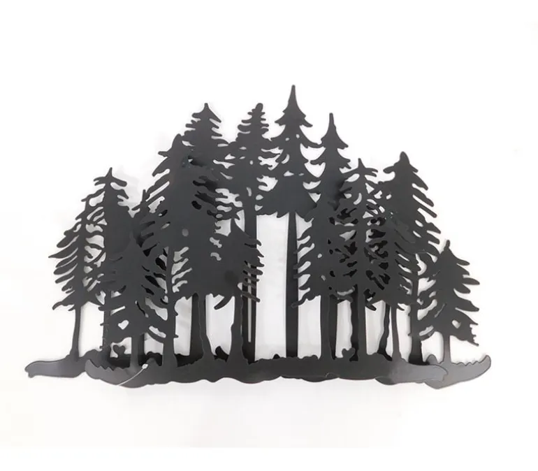 Black Metal Wall Art – Layered Tree Silhouette Décor