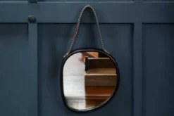 Black Mirror with Leather Handle – 11″ x 0.75″ x 17.5″