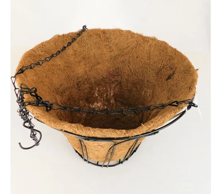 Black Trellis Hanging Basket with Coco Liner – 11.5-Inch