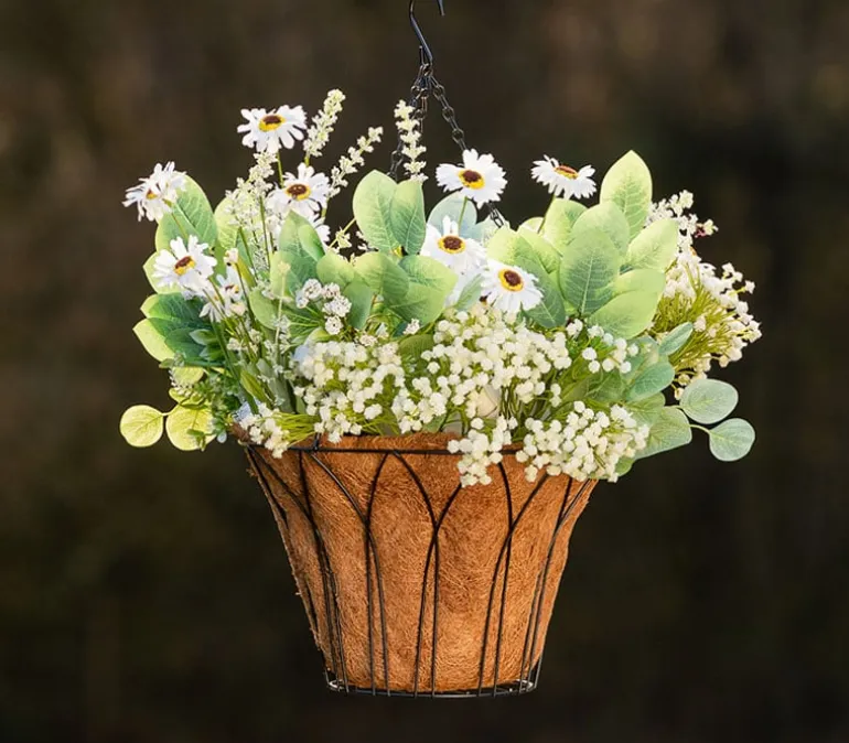 Black Trellis Hanging Basket with Coco Liner – 11.5-Inch