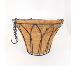 Black Trellis Hanging Basket with Coco Liner – 11.5-Inch