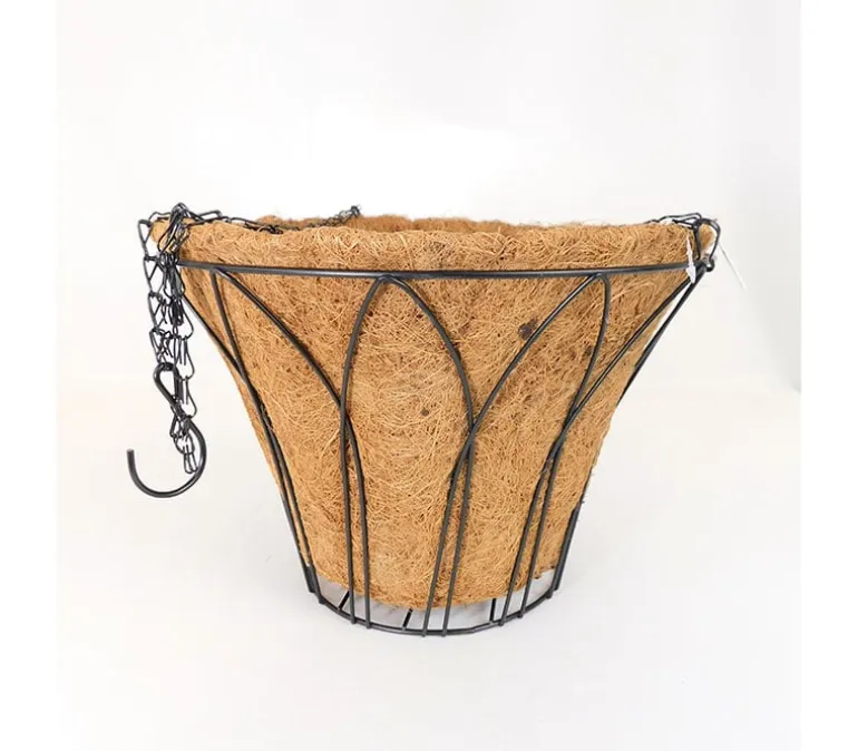 Black Trellis Hanging Basket with Coco Liner – 11.5-Inch