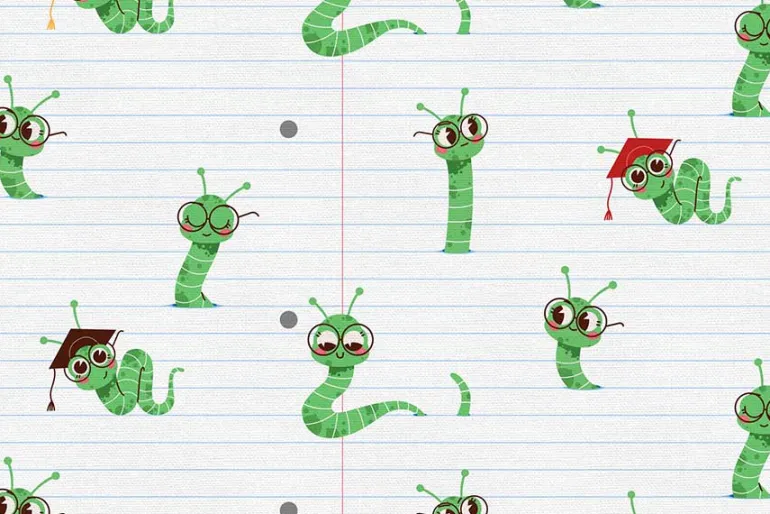 Bookworm Notebook Worms on White Lined