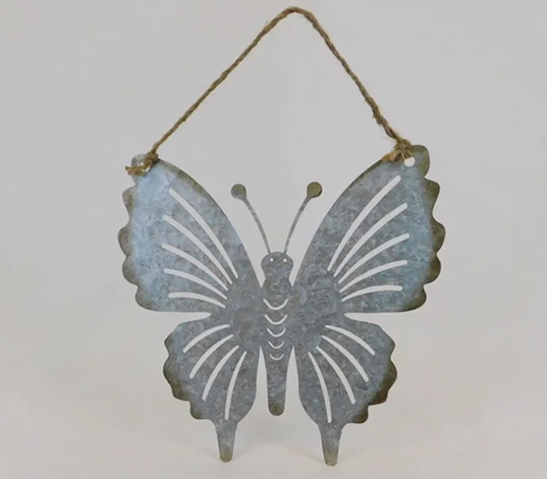 Brushed Silver Metal Flower with Rust Finish & Jute Hanger – SPC Wall Décor