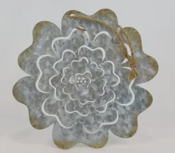 Brushed Silver Metal Flower with Rust Finish & Jute Hanger – SPC Wall Décor