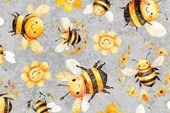 Buzz Buzz Buzz Bees and Floral on Forest Green