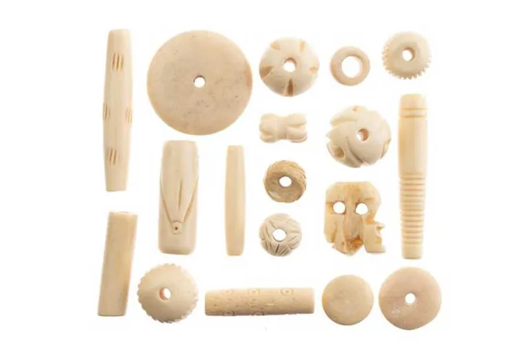 Carved Bone Bead Mix, Black, 250g