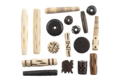 Carved Bone Bead Mix, Black, 250g