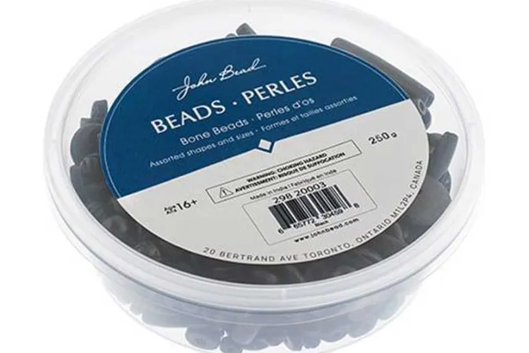 Carved Bone Bead Mix, Black, 250g