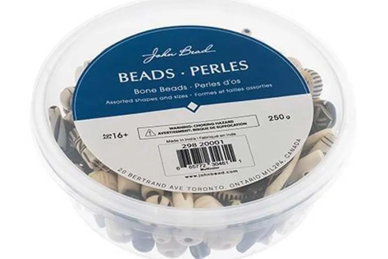 Carved Bone Bead Mix, Black, 250g