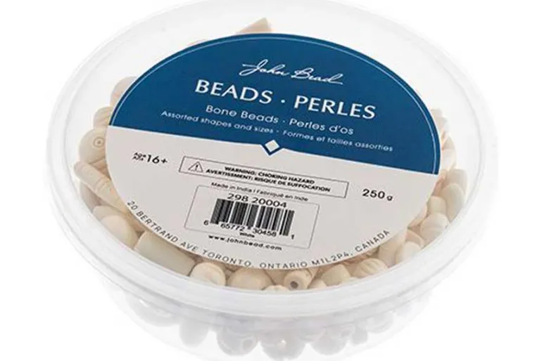 Carved Bone Bead Mix, Natural, 250g