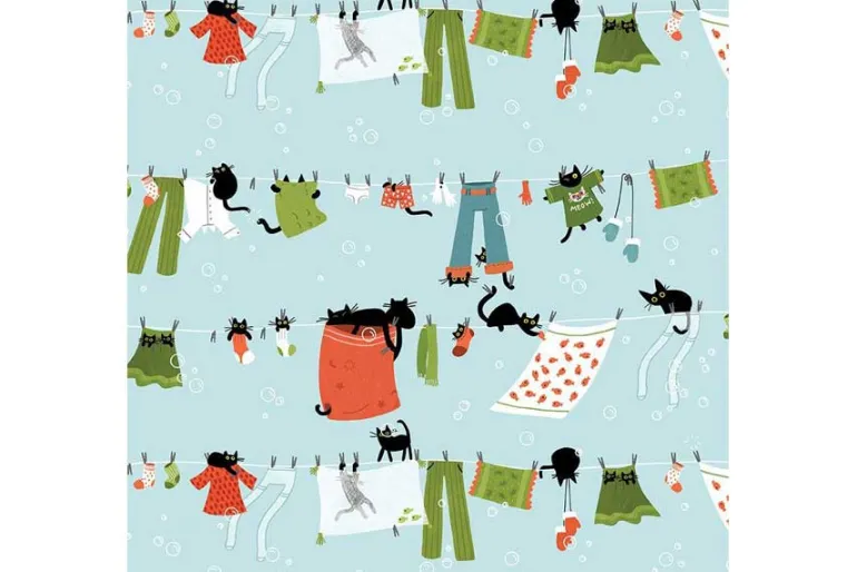 Cats in the Laundry Hanging Out on Sky Blue