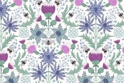 Celtic Summer Highland Cows and Meadow on Heather Purple