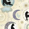 Charmed Cat and Moon Fabric Panel 24-inches by 42-inches