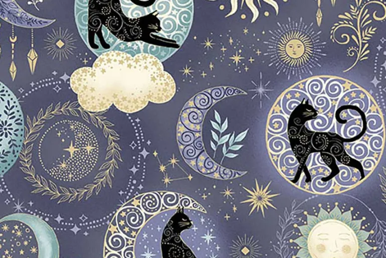 Charmed Twilight Cats and Moons on Blue