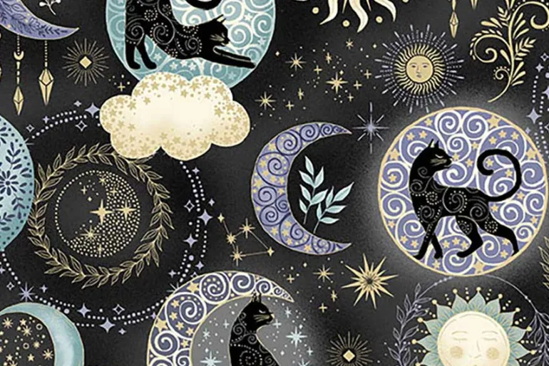 Charmed Twilight Cats and Moons on Blue