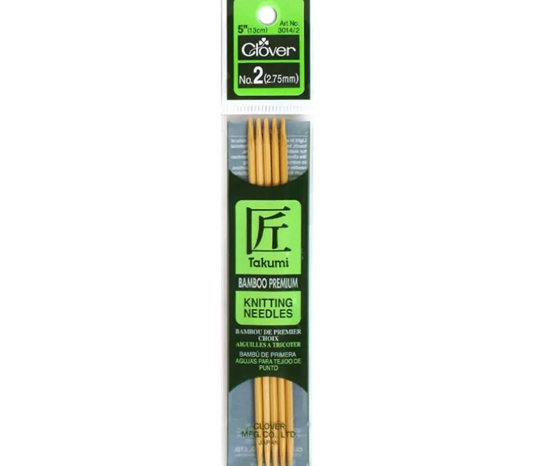 Clover Bamboo Knitting Needle – Double Point – 5 Piece – 5-inch – Size 2