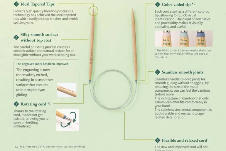 Clover Pro Takumi Bamboo Fixed Circular Needles