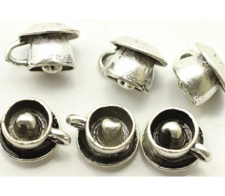 Coffee Cup and Saucer Charm – Antique Silver Plated