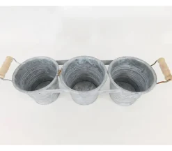 3 Connected Metal Buckets with Handles