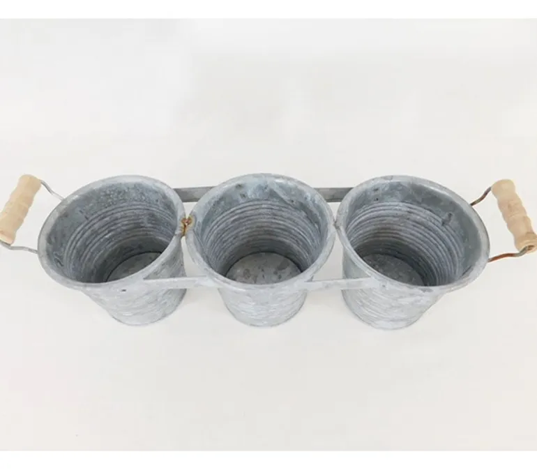 3 Connected Metal Buckets with Handles