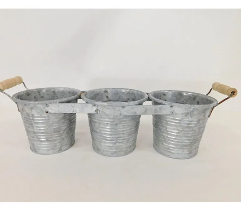 3 Connected Metal Buckets with Handles