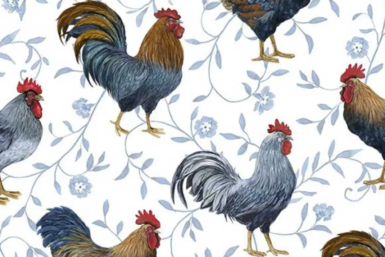 Country Blue Rooster Repeating Stripe