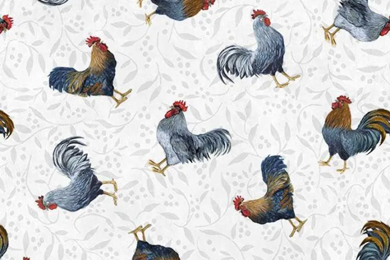 Country Blue Rooster Repeating Stripe