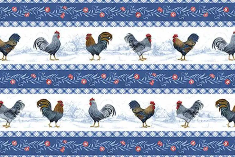 Country Blue Rooster Toss on Gray