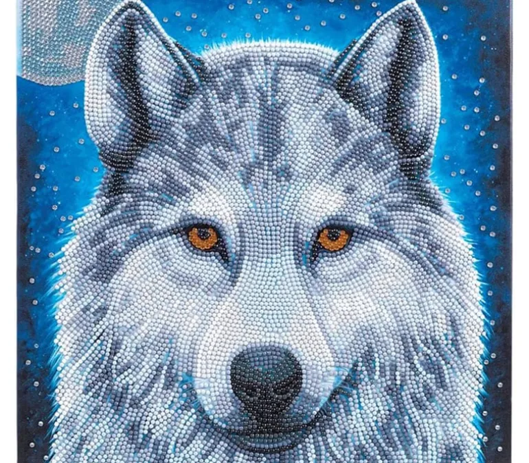 Crystal Art Diamond Painting Mounted Kit – Medium – Moonlight Wolf